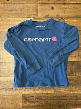 Carhartt Kids Navy Long Sleeve Tee with Pink Logo